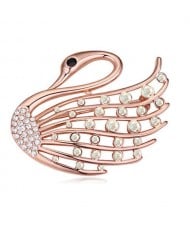 Crystal Embellished Elegant Swan Design Gold Plated Alloy Women Brooch - Luminous White