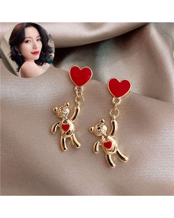 Heart Theme Golden Bear Design Korean Fashion Women Earrings