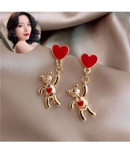 Heart Theme Golden Bear Design Korean Fashion Women Earrings