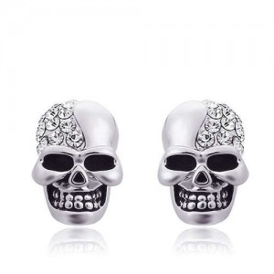 Rhinestone Embellished Skull Punk Fashion Alloy Women Earrings