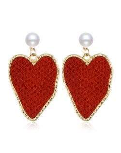 Golden Rimmed Irregular Heart Shape Design Women Fashion Statement Alloy Earrings - Red