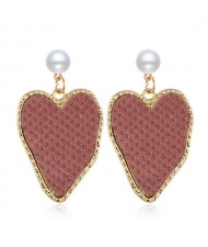 Golden Rimmed Irregular Heart Shape Design Women Fashion Statement Alloy Earrings - Dark Pink