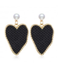 Golden Rimmed Irregular Heart Shape Design Women Fashion Statement Alloy Earrings - Black