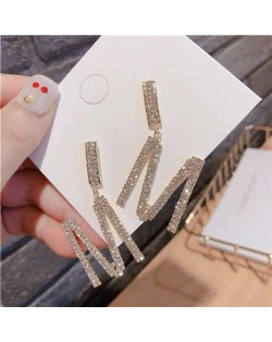 Rhinestone Inlaid Shining Design M Alphabet Dangling Women Earrings - Golden