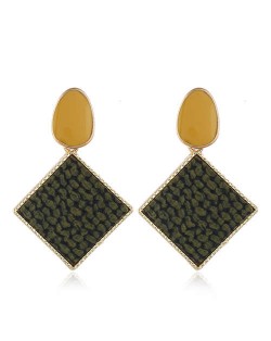 Resin Gem Embellished Square Shape Alloy Women Earrings - Dark Green
