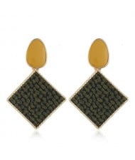 Resin Gem Embellished Square Shape Alloy Women Earrings - Dark Green