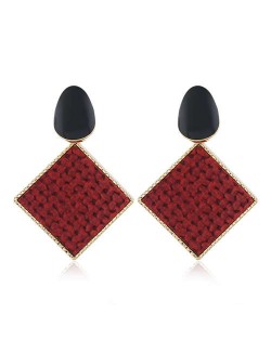 Resin Gem Embellished Square Shape Alloy Women Earrings - Red