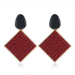 Resin Gem Embellished Square Shape Alloy Women Earrings - Red