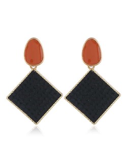 Resin Gem Embellished Square Shape Alloy Women Earrings - Black