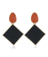 Resin Gem Embellished Square Shape Alloy Women Earrings - Black