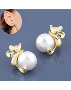 Pearl Fashion Golden Mice Design High Fashion Women Earrings