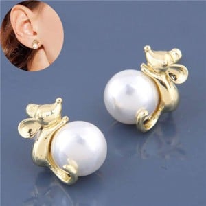 Pearl Fashion Golden Mice Design High Fashion Women Earrings