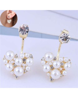 Rhinestone and Pearl Fashion Heart Shape Glistening Style Women Costume Earrings