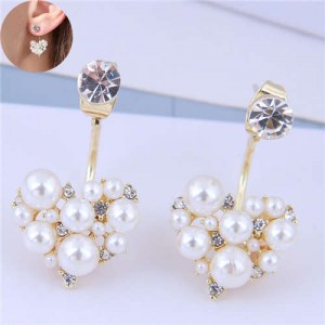 Rhinestone and Pearl Fashion Heart Shape Glistening Style Women Costume Earrings