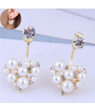 Rhinestone and Pearl Fashion Heart Shape Glistening Style Women Costume Earrings