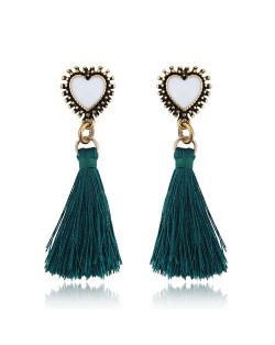 Oil-spot Glazed Vintage Heart with Cotton Threads Tassel Design High Fashion Women Earrings - Green