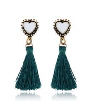Oil-spot Glazed Vintage Heart with Cotton Threads Tassel Design High Fashion Women Earrings - Green