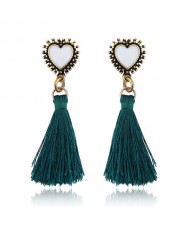 Oil-spot Glazed Vintage Heart with Cotton Threads Tassel Design High Fashion Women Earrings - Green