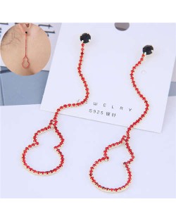 Red Rhinestone Fashion Dangling Gourd Design Women Alloy Earrings