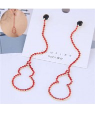 Red Rhinestone Fashion Dangling Gourd Design Women Alloy Earrings