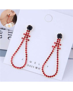 Red Fashion Rhinestone Dangling Waterdrop High Fashion Women Earrings
