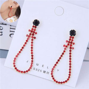 Red Fashion Rhinestone Dangling Waterdrop High Fashion Women Earrings