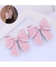 Korean Fashion Bowknot Design Oil-spot Glazed Alloy Women Earrings - Pink