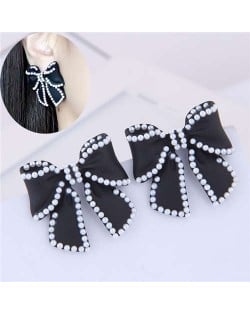 Korean Fashion Bowknot Design Oil-spot Glazed Alloy Women Earrings - Black