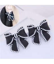 Korean Fashion Bowknot Design Oil-spot Glazed Alloy Women Earrings - Black