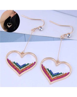 Multi-color Rhinestone Decorated Sweet Hollow Heart Design Women Alloy Fashion Earrings