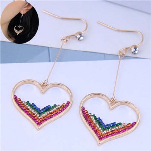 Multi-color Rhinestone Decorated Sweet Hollow Heart Design Women Alloy Fashion Earrings