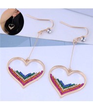 Multi-color Rhinestone Decorated Sweet Hollow Heart Design Women Alloy Fashion Earrings