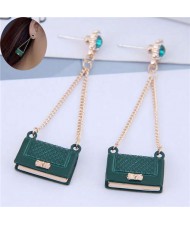 Rhinestone Embellished Korean Fashion Dangling Handbag Design Women Alloy Earrings - Green
