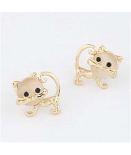 Opal Golden Cat Design Korean Fashion Women Earrings
