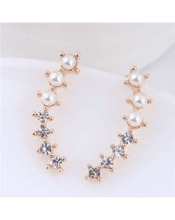 Rhinestone and Pearl Elegant Leaf Style High Fashion Women Earrings