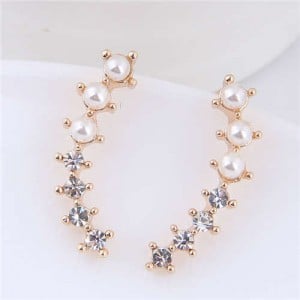 Rhinestone and Pearl Elegant Leaf Style High Fashion Women Earrings