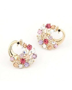 Czeche Rhinestone Embellished Colorful Peacock Design Korean Fashion Women Alloy Earrings