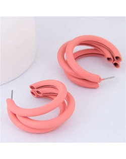 Fluorescent Color Semi-circle Design High Fashion Women Earrings - Orange