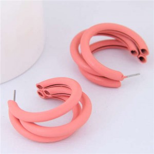 Fluorescent Color Semi-circle Design High Fashion Women Earrings - Orange