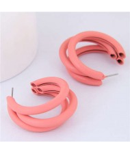 Fluorescent Color Semi-circle Design High Fashion Women Earrings - Orange