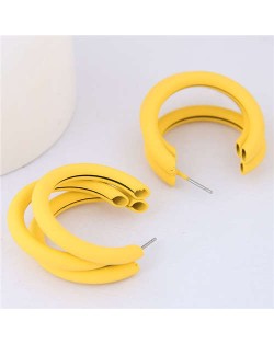 Fluorescent Color Semi-circle Design High Fashion Women Earrings - Yellow