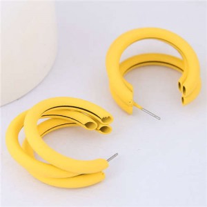 Fluorescent Color Semi-circle Design High Fashion Women Earrings - Yellow