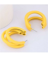 Fluorescent Color Semi-circle Design High Fashion Women Earrings - Yellow