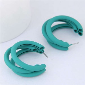 Fluorescent Color Semi-circle Design High Fashion Women Earrings - Green