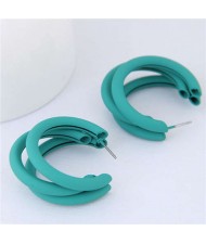 Fluorescent Color Semi-circle Design High Fashion Women Earrings - Green