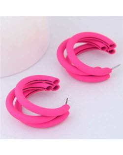 Fluorescent Color Semi-circle Design High Fashion Women Earrings - Pink