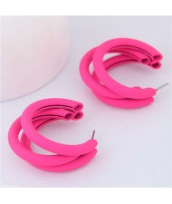 Fluorescent Color Semi-circle Design High Fashion Women Earrings - Pink