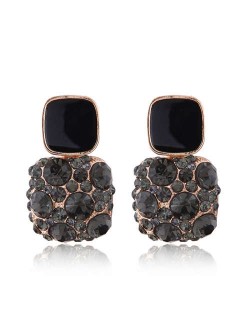 Black Czeche Rhinestone Inlaid Charming Sqaure Design Korean Fashion Women Alloy Earrings