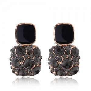 Black Czeche Rhinestone Inlaid Charming Sqaure Design Korean Fashion Women Alloy Earrings