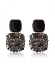 Black Czeche Rhinestone Inlaid Charming Sqaure Design Korean Fashion Women Alloy Earrings